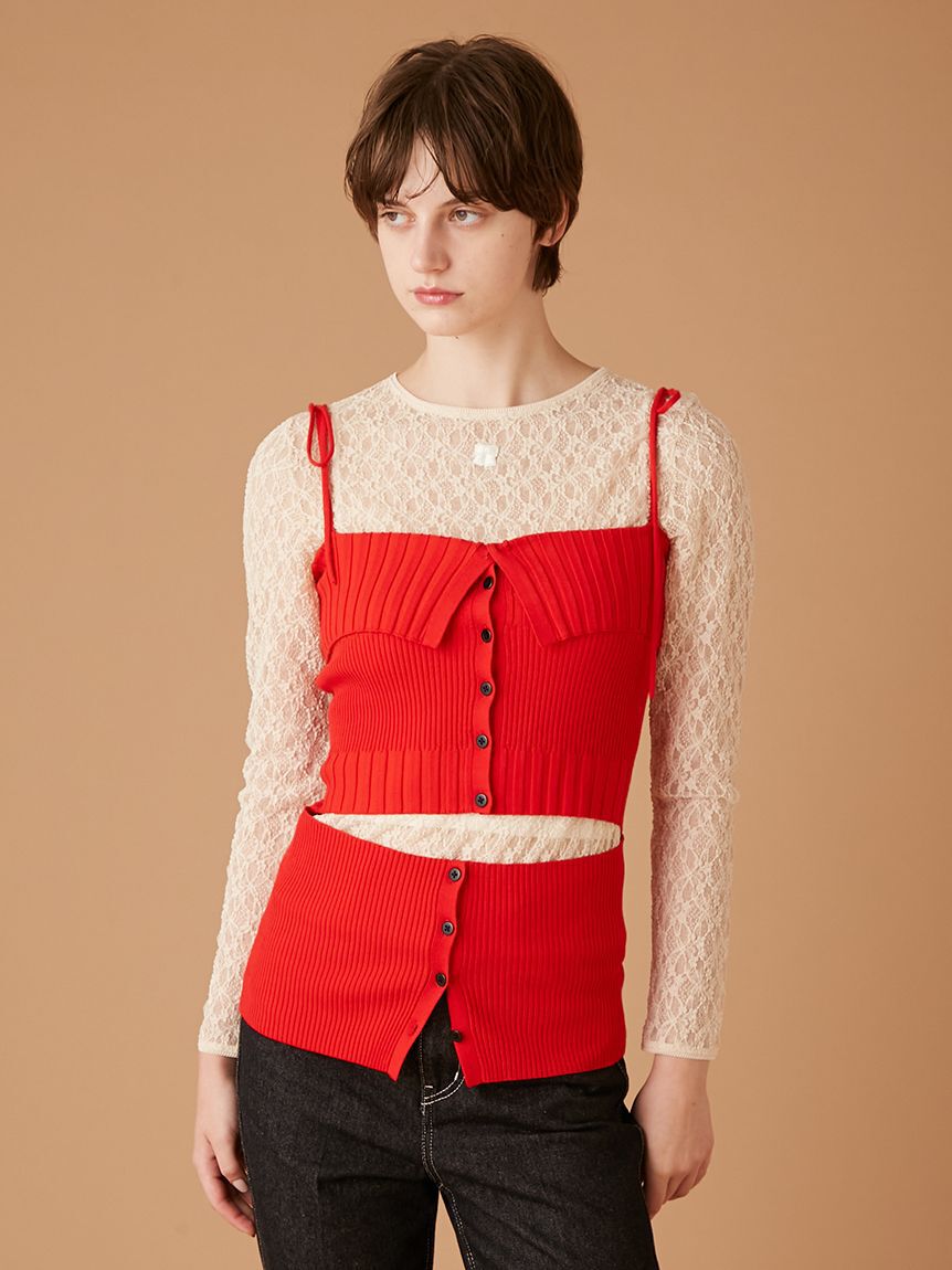 FURFUR「スラッシュデザインニットビスチェ」|ベスト・ジレ|RED