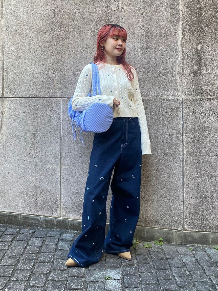 FURFUR「フラワー刺繍ケーブルカーディガン」|カーディガン|