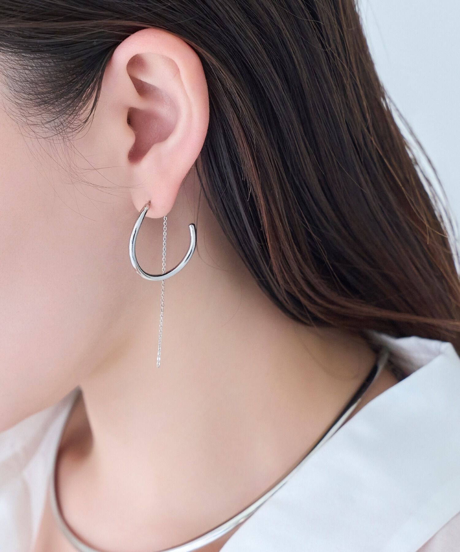 Phoebe「【金属アレルギー対応】2wayウェーブラインフープピアス　シルバー/ニッケルフリー」|ピアス|