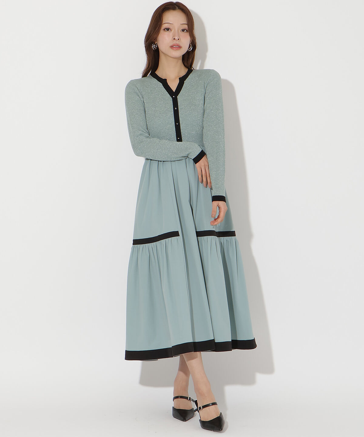 アンドクチュール「ラメ入り配色ドッキングワンピース」|ワンピース|