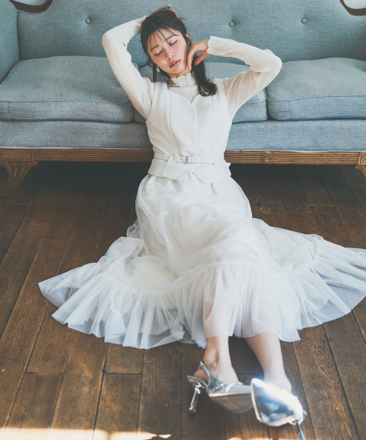 アンドクチュール「ツイード&times;チュールドッキングワンピース」|ワンピース|