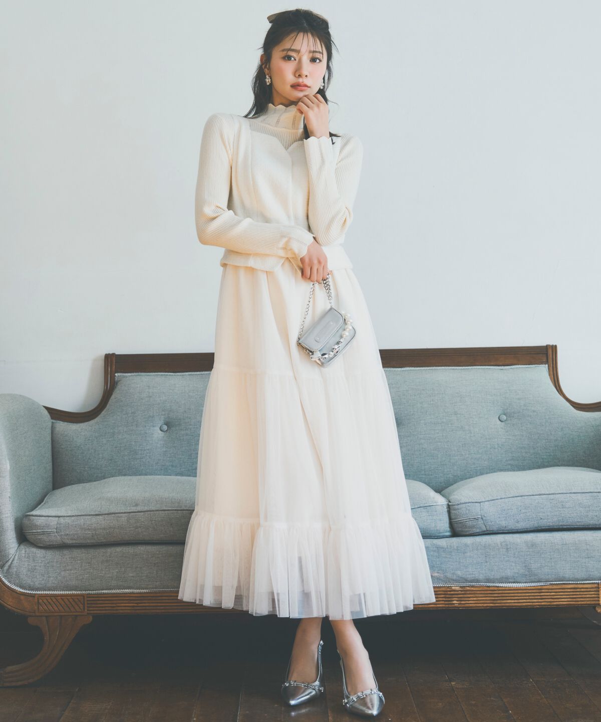 アンドクチュール「ツイード&times;チュールドッキングワンピース」|ワンピース|