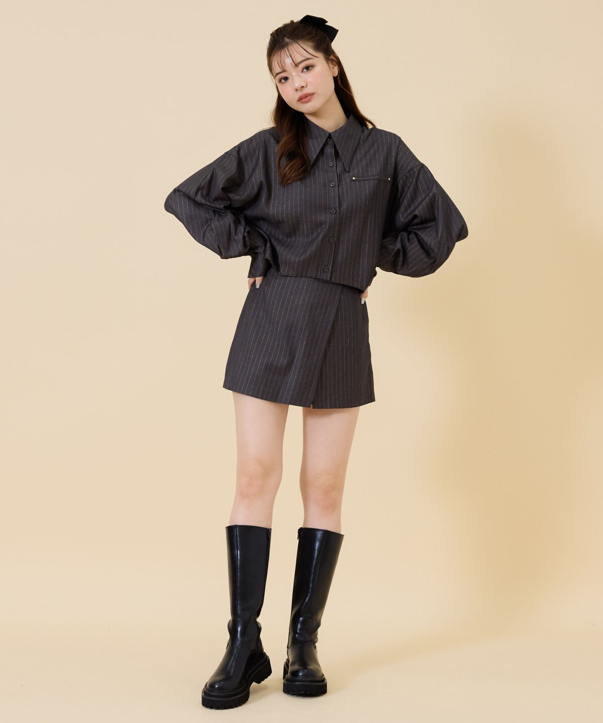 REDYAZEL「ゴールドラメストライプラップショートパンツ」|キュロット|