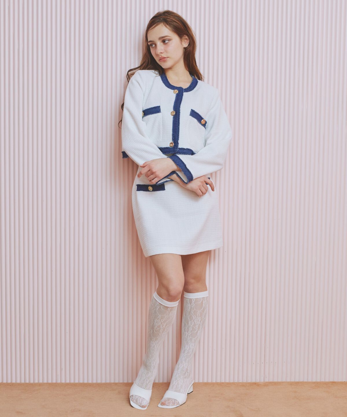 REDYAZEL「ファンシーツイードジャケット」|ノーカラージャケット|