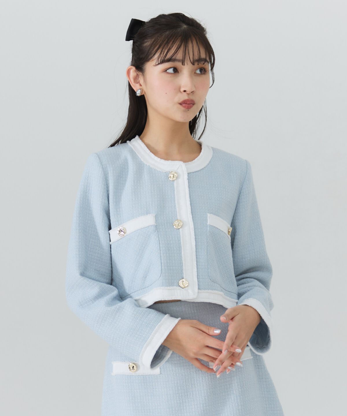 REDYAZEL「ファンシーツイードジャケット」|ノーカラージャケット|