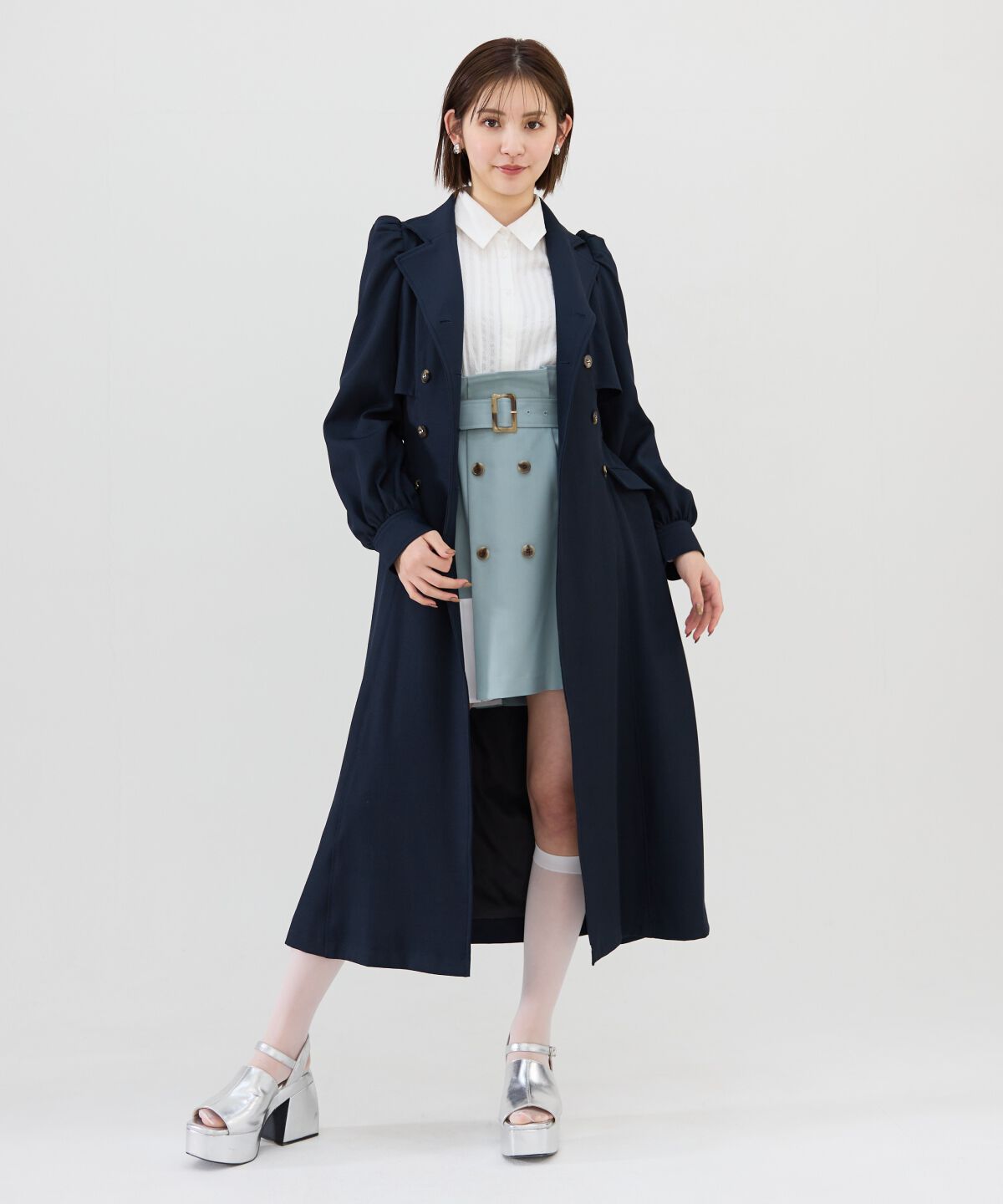 REDYAZEL「パフスリーブロングトレンチコート」|トレンチコート|