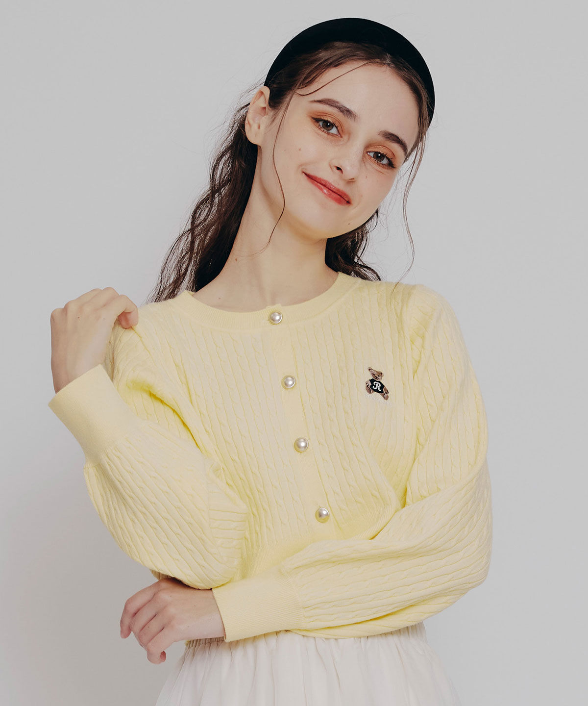 REDYAZEL「Azelyミニケーブルニットカーディガン」|カーディガン|イエロー