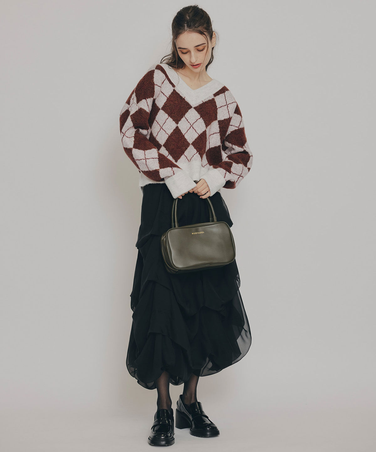 REDYAZEL「アーガイルVネックニットプルオーバー」|ニット・セーター|