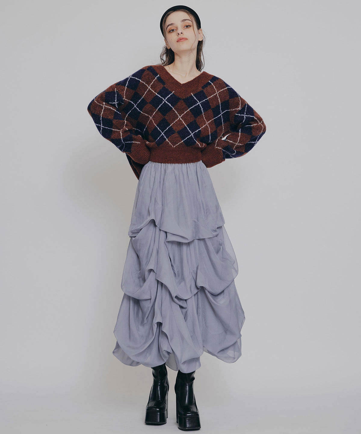 REDYAZEL「アーガイルVネックニットプルオーバー」|ニット・セーター|