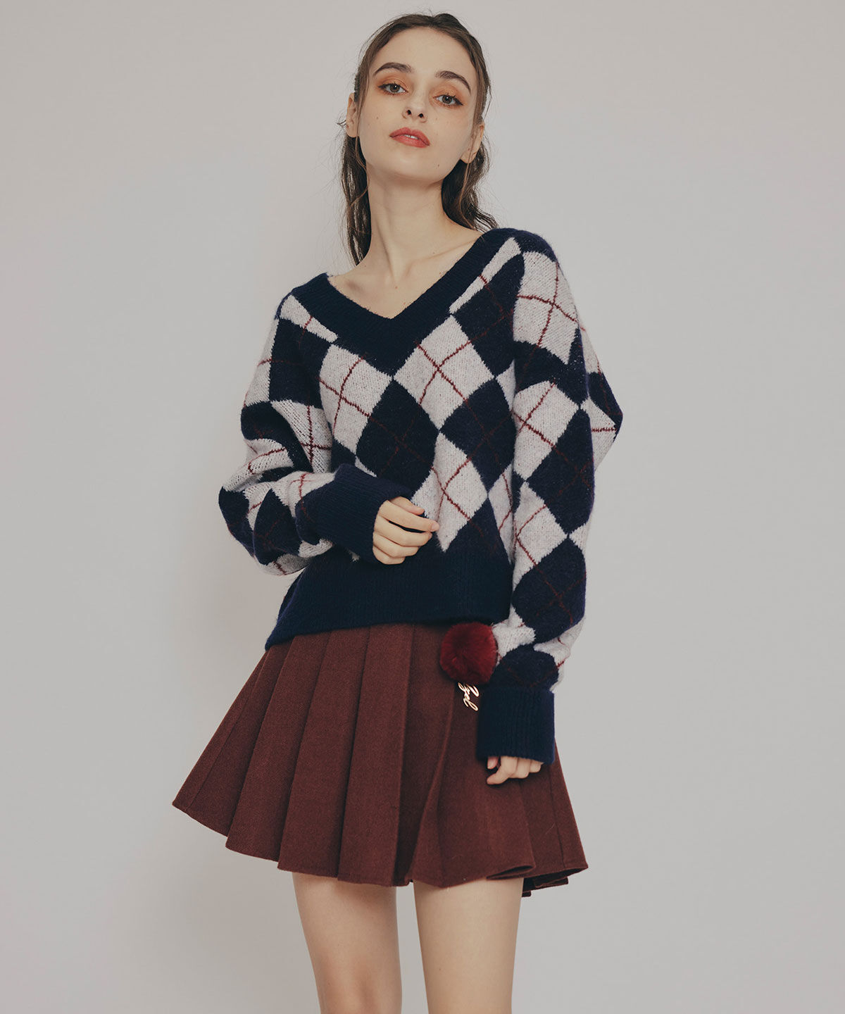 REDYAZEL「アーガイルVネックニットプルオーバー」|ニット・セーター|