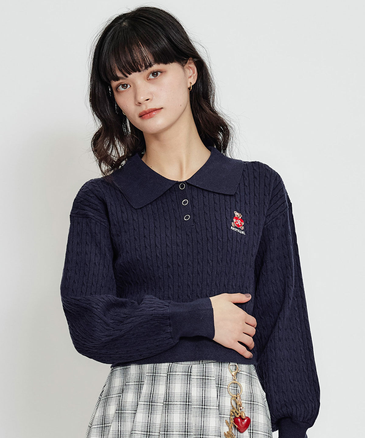 REDYAZEL「Azelyハートミニケーブルポロニット」|ニット・セーター|ネイビー