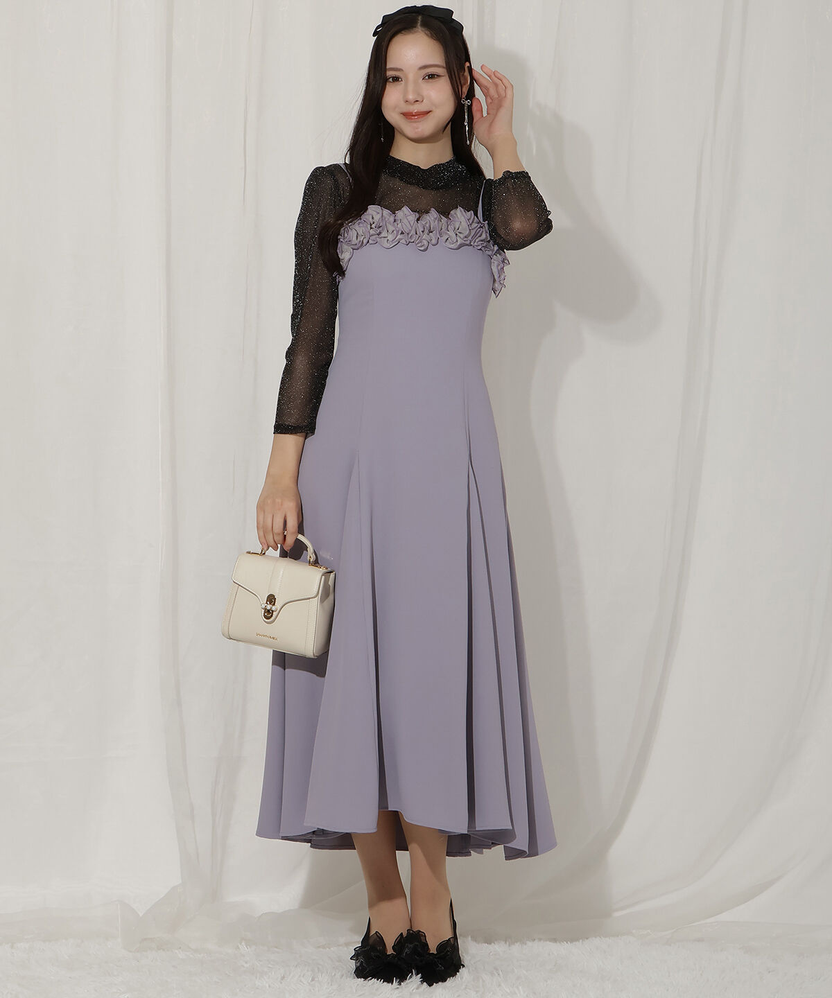 WILLSELECTION「フラワーキャミワンピース&times;シアーラメトップス」|ドレス|ブルー