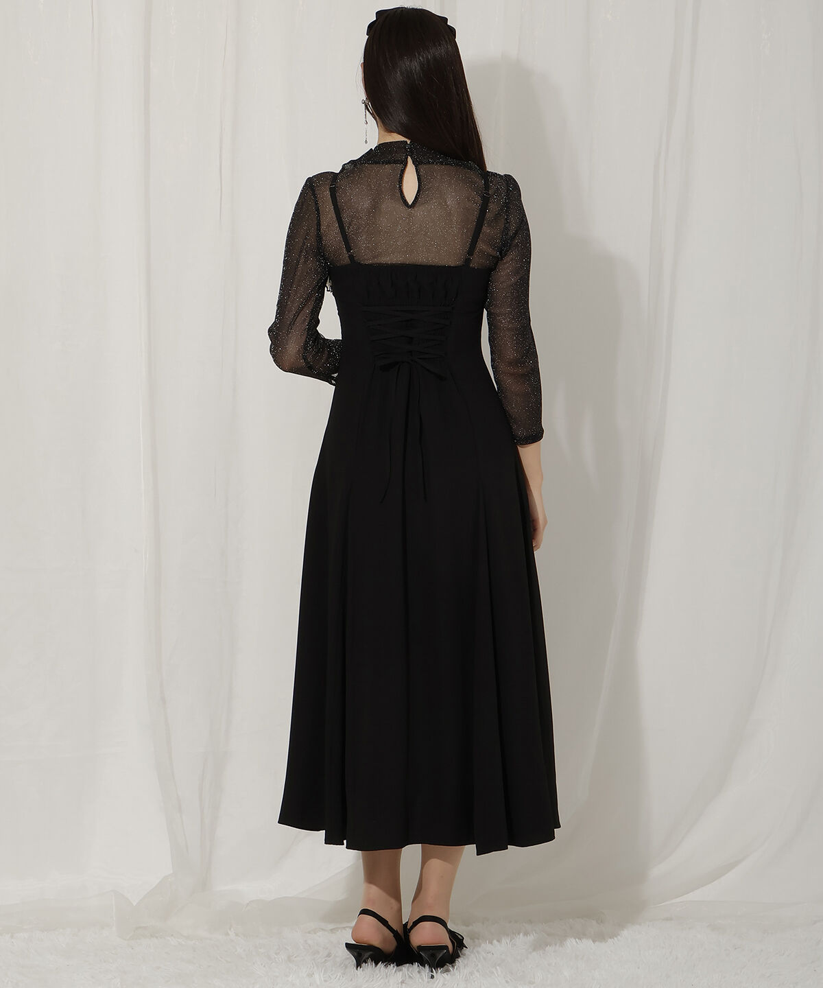 WILLSELECTION「フラワーキャミワンピース&times;シアーラメトップス」|ドレス|