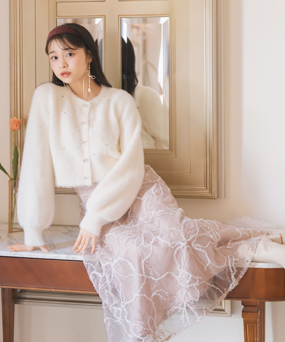 WILLSELECTION「パール＆ビジューフェザーカーディガン」|カーディガン|