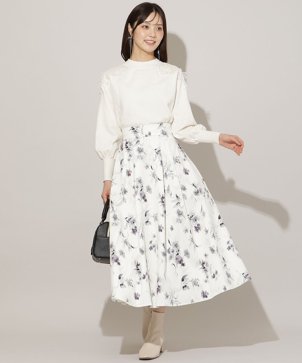 WILLSELECTION「フラワープリントボリュームタックスカート」|フレア|