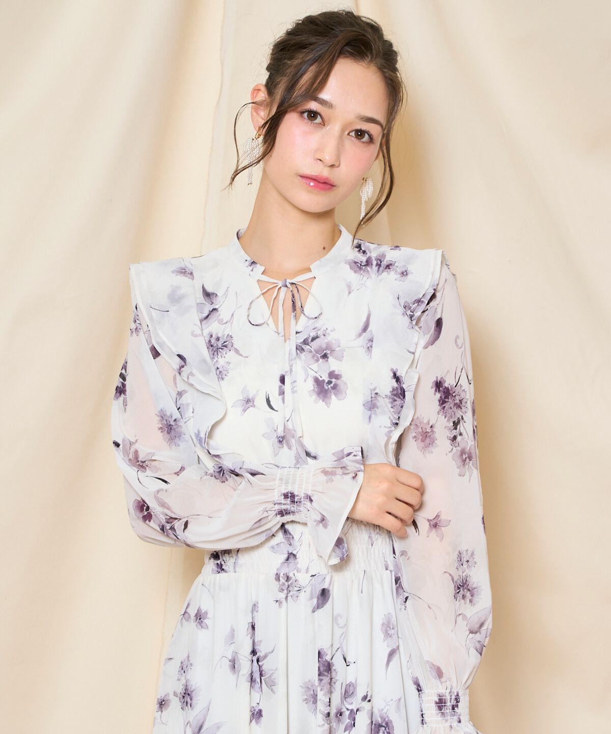 WILLSELECTION「フラワープリントウエストシャーリングワンピース」|ワンピース|