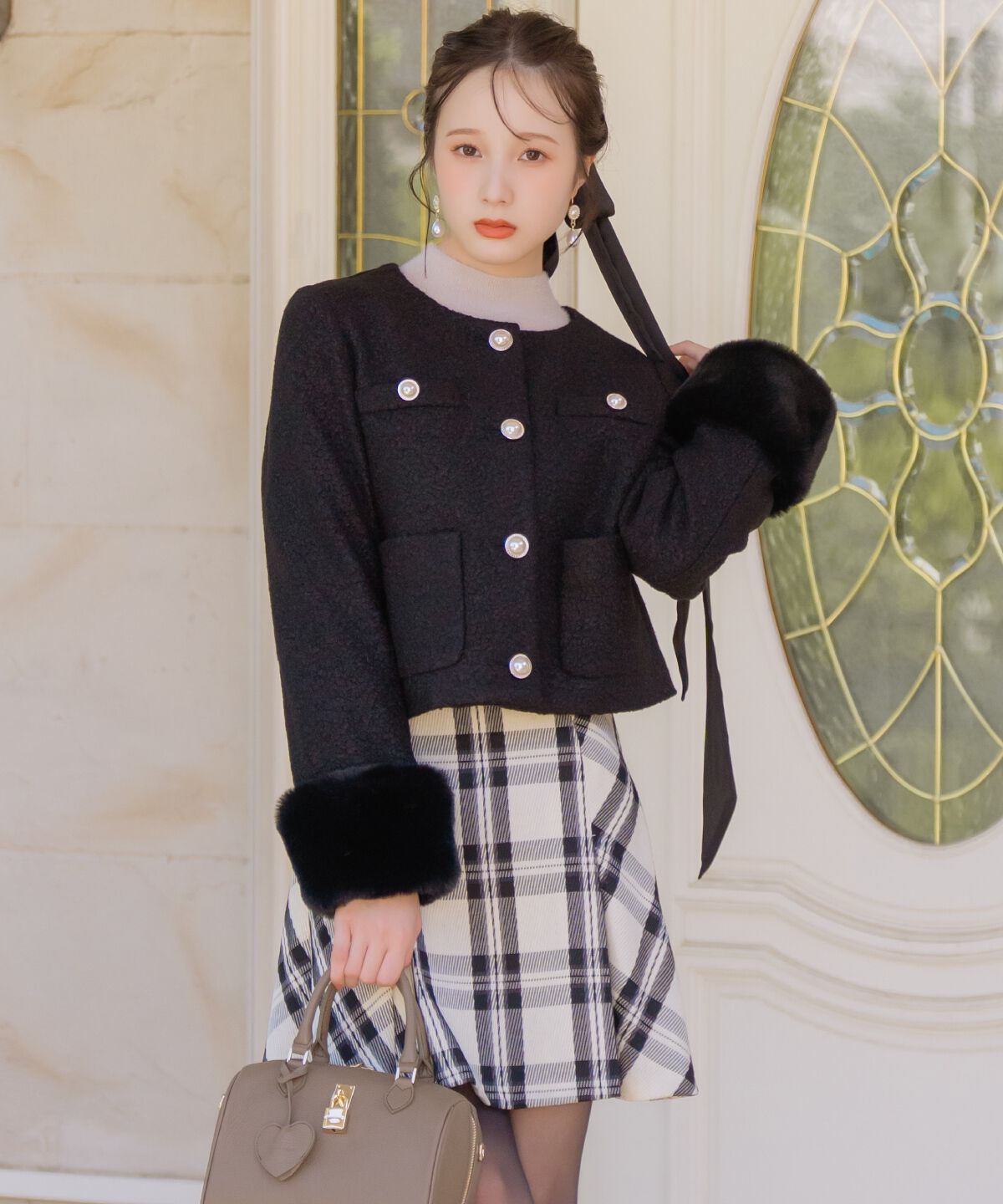 WILLSELECTION「ノーカラーブークレショートコート」|ノーカラーコート|