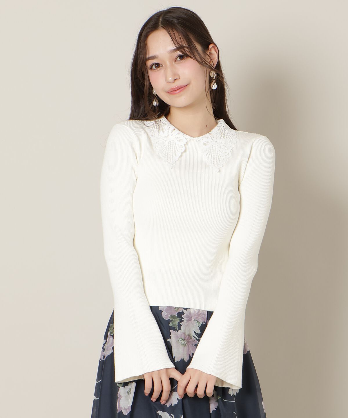 WILLSELECTION「リボンレースカラーフレアスリーブニット」|ニット・セーター|
