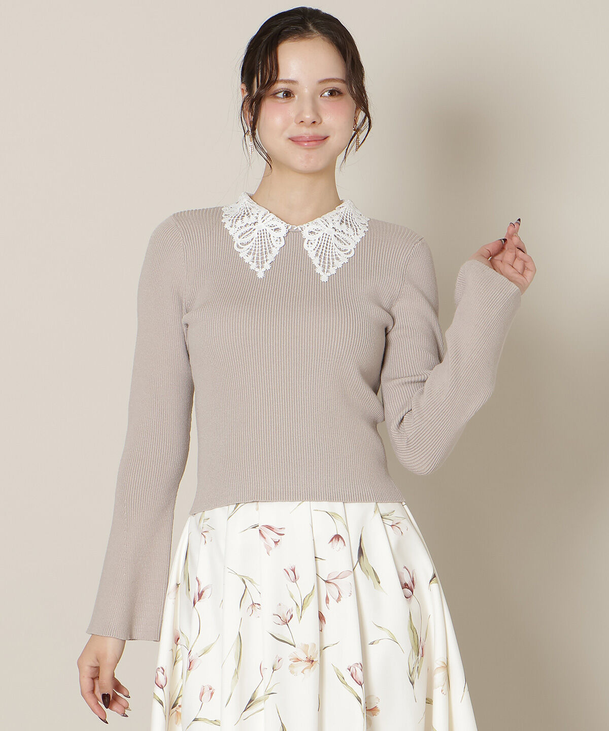 WILLSELECTION「リボンレースカラーフレアスリーブニット」|ニット・セーター|