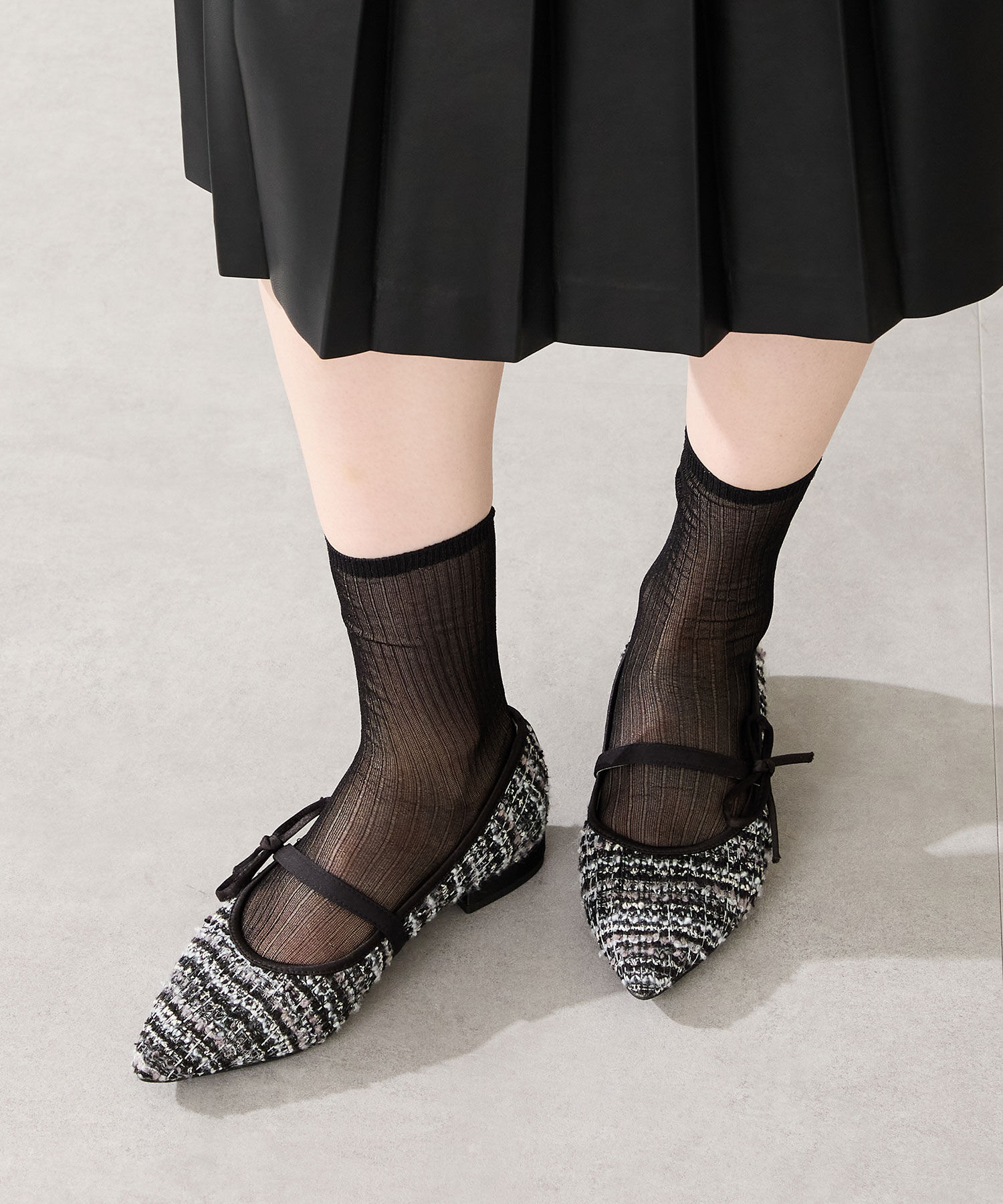 ORiental TRaffic「ポインテッドトゥ ツイード パンプス /51319 ストラップ」|パンプス|BLACK