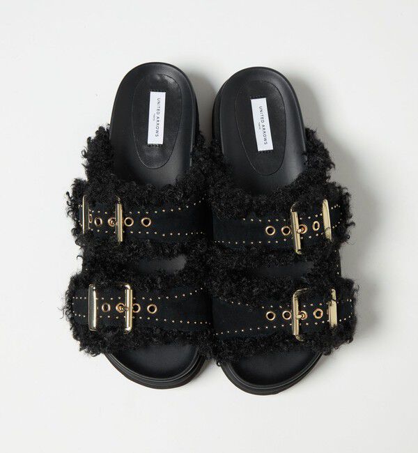 UNITED ARROWS「フェイクファー 2ライン スタッズ サンダル」|サンダル|