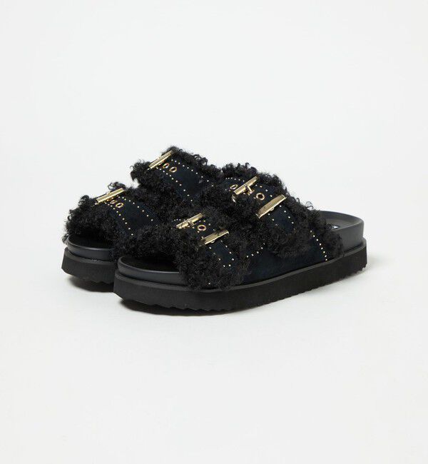 UNITED ARROWS「フェイクファー 2ライン スタッズ サンダル」|サンダル|