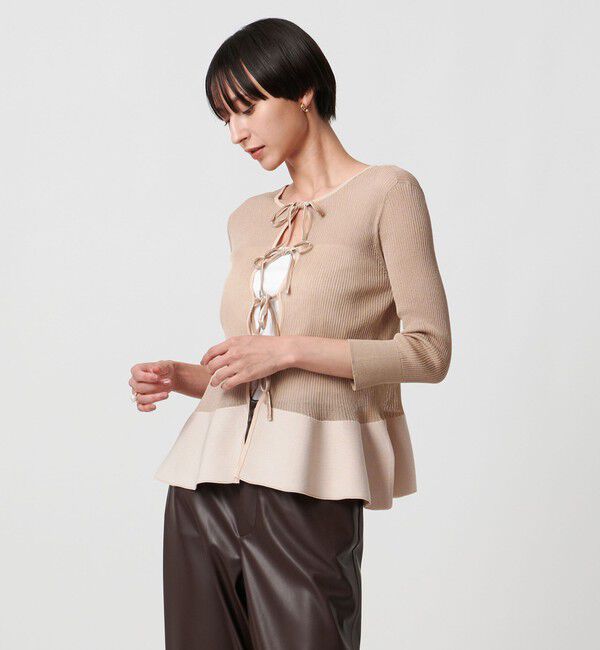 UNITED ARROWS「シアー リボン 2WAYカーディガン ウォッシャブル」|カーディガン|BEIGE