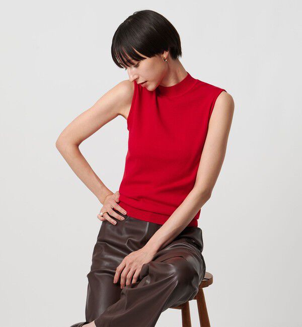 UNITED ARROWS「ハイネック ノースリーブ ニット ウォッシャブル」|ニット・セーター|RED