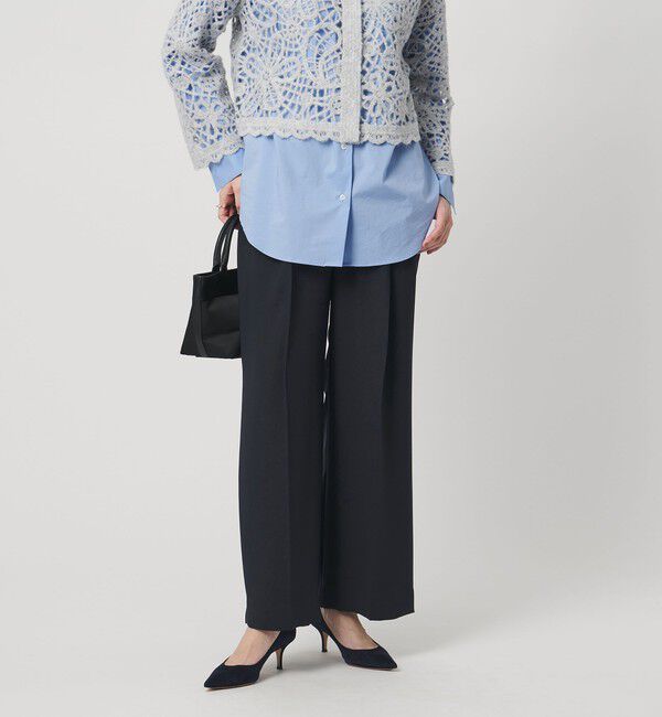 UNITED ARROWS「2タック ワイドパンツ‐UVカット 接触冷感 吸水速乾 帯電防止 ウォッシャブル‐」|チノ|NAVY