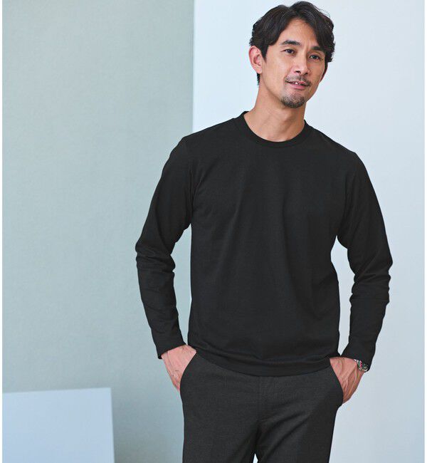 UNITED ARROWS green label relaxing「【WEB限定】JUST fit ジャケイン クルーネック 長袖 Tシャツ -吸水速乾・抗菌-」|Tシャツ・カットソー|BLACK