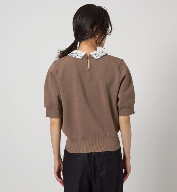 UNITED ARROWS green label relaxing「襟レース 2WAY 5分袖 プルオーバー ニット  -ウォッシャブル-」|ニット・セーター|