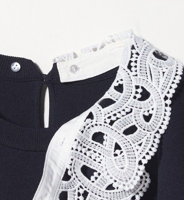 UNITED ARROWS green label relaxing「襟レース 2WAY 5分袖 プルオーバー ニット  -ウォッシャブル-」|ニット・セーター|