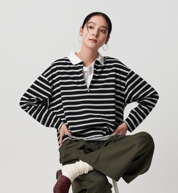 BEAUTY&YOUTH UNITED ARROWS「【WEB限定】マルチボーダー ハーフジッププルオーバー」|Tシャツ・カットソー|BLACK