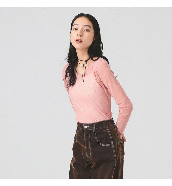 Ray BEAMS 「フロッキー プリント シアー ラウンドネック トップス」|Tシャツ・カットソー|