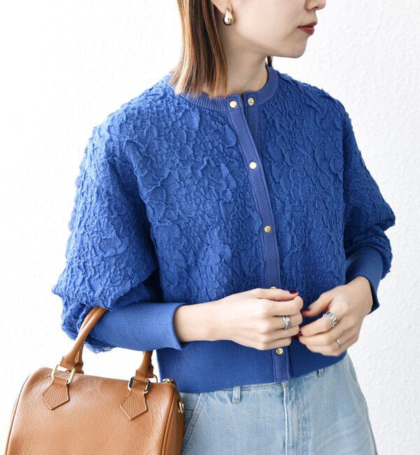 SHIPS any「SHIPS any:〈手洗い可能〉ジャカード バンピー コンパクト カーディガン」|カーディガン|ブルー
