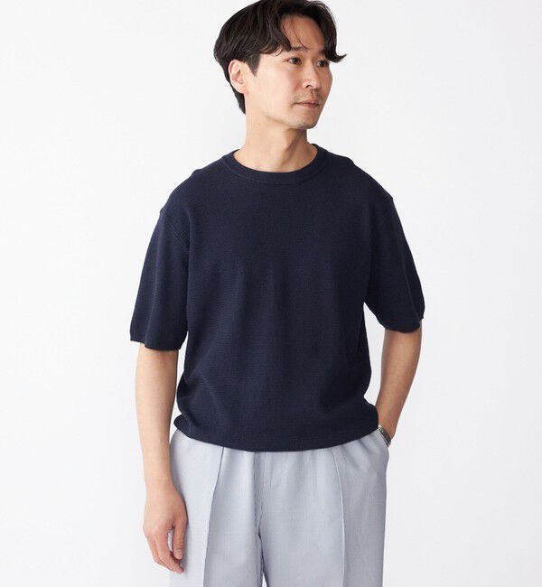 SHIPS「SHIPS:〈手洗い可能〉リネン バスケット ニット Tシャツ」|Tシャツ・カットソー|