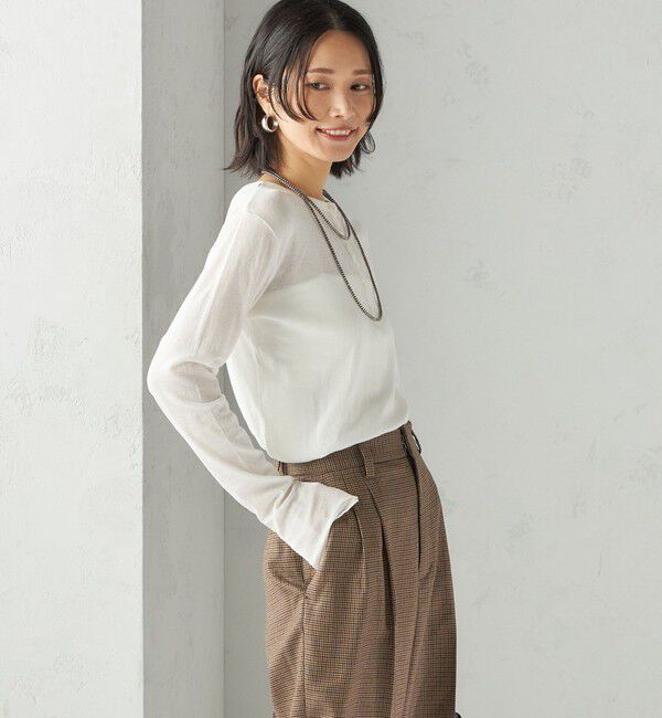 SHIPS for women「《一部追加予約》【SHIPS別注】miller: シアー ヘンリー ネック ロング スリーブ TEE」|Tシャツ・カットソー|