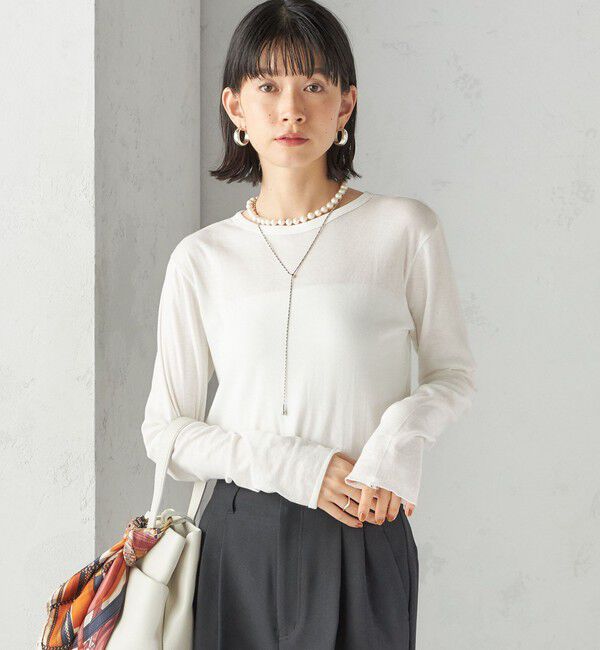SHIPS for women「《一部追加予約》【SHIPS別注】miller: シアー ヘンリー ネック ロング スリーブ TEE」|Tシャツ・カットソー|