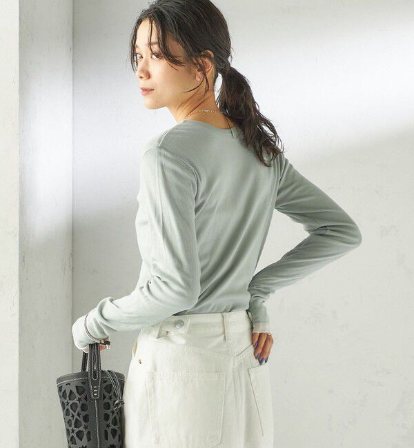 SHIPS for women「《一部追加予約》【SHIPS別注】miller: シアー ヘンリー ネック ロング スリーブ TEE」|Tシャツ・カットソー|