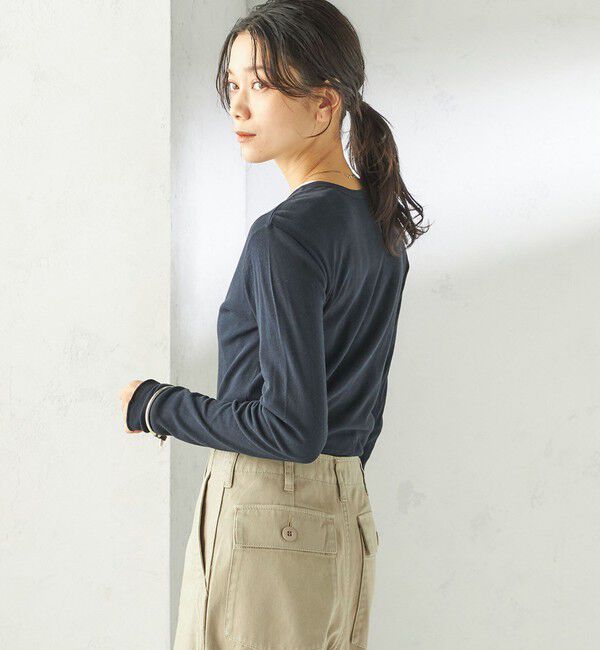 SHIPS for women「《一部追加予約》【SHIPS別注】miller: シアー ヘンリー ネック ロング スリーブ TEE」|Tシャツ・カットソー|