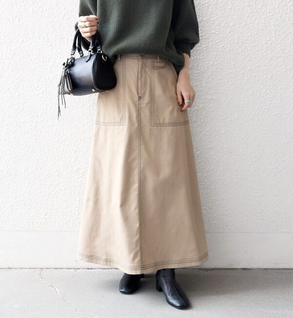SHIPS any「SHIPS any:〈洗濯機可能〉チノ ステッチ フレア ロング スカート」|フレア|
