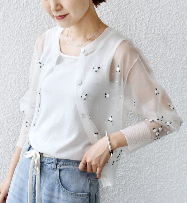 SHIPS for women「〈手洗い可能〉フラワー 刺繍 2WAY カーディガン」|カーディガン|