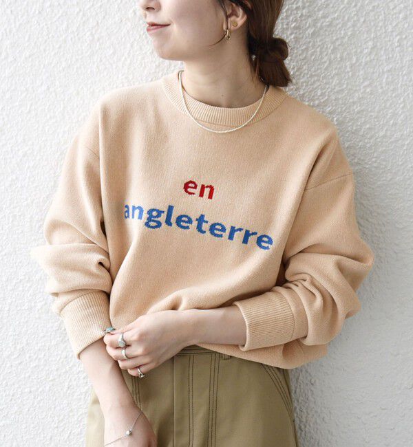 SHIPS any「SHIPS any:〈手洗い可能〉モールヤーン クルーネック ロゴ 千鳥柄 プルオーバー」|ニット・セーター|ベージュ