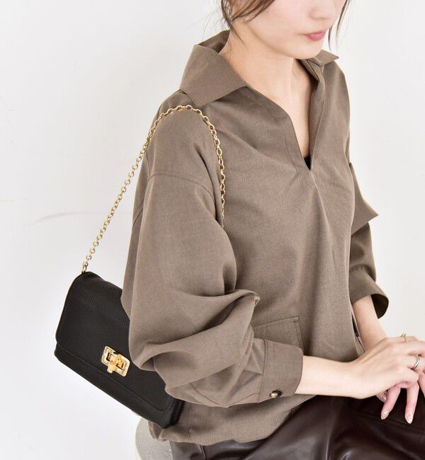 quaranciel「quaranciel:〈洗濯機可能〉ポケット ドロスト スキッパー プルオーバー シャツ」|シャツ・ブラウス|ライトブラウン