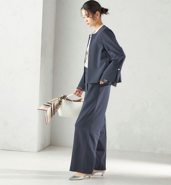 SHIPS for women「ダブル クロス 重ね袖 ノーカラー ジャケット（セレモニー対応可）」|ノーカラージャケット|