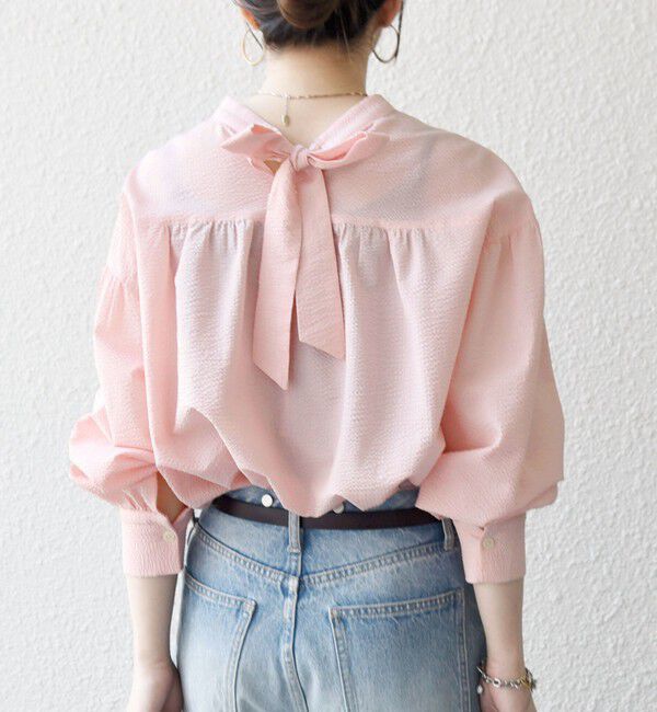 SHIPS any「SHIPS any:〈洗濯機可能〉サッカー バック リボン 配色 シャツ ブラウス」|シャツ・ブラウス|