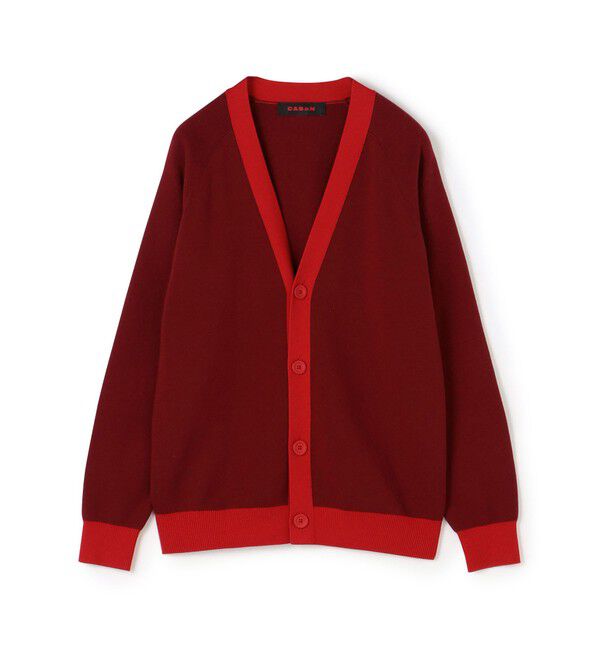CABaN「CABaN コットンカシミヤ バイカラーVネックカーディガン」|カーディガン|38 ボルドー&times;レッド