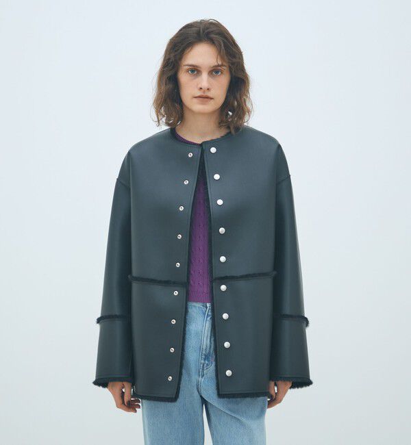 MACPHEE「フェイクムートン リバーシブルショートコート」|ノーカラーコート|