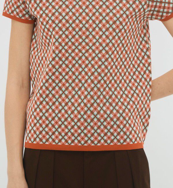 CABaN「コットンポリエステル チェックジャカード ショートスリーブプルオーバー」|ニット・セーター|