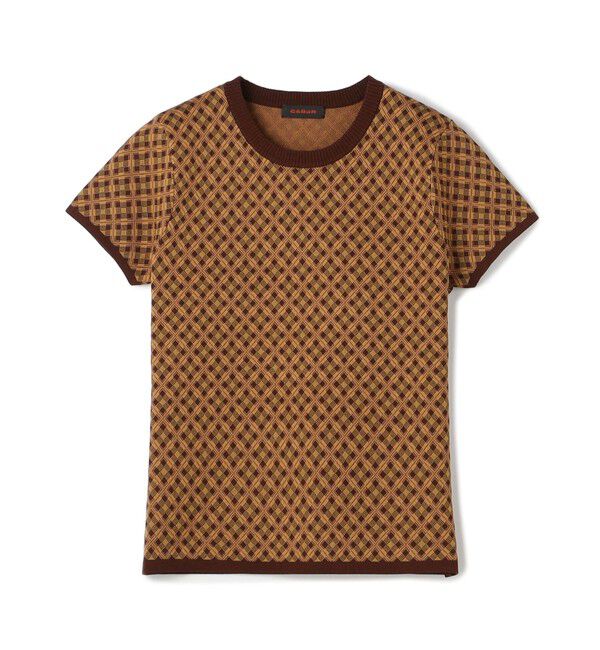 CABaN「コットンポリエステル チェックジャカード ショートスリーブプルオーバー」|ニット・セーター|46 ブラウン系